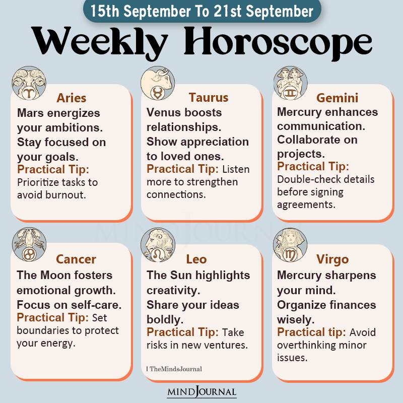 Weekly Horoscope For Each Zodiac Sign (15th September To 21st September)