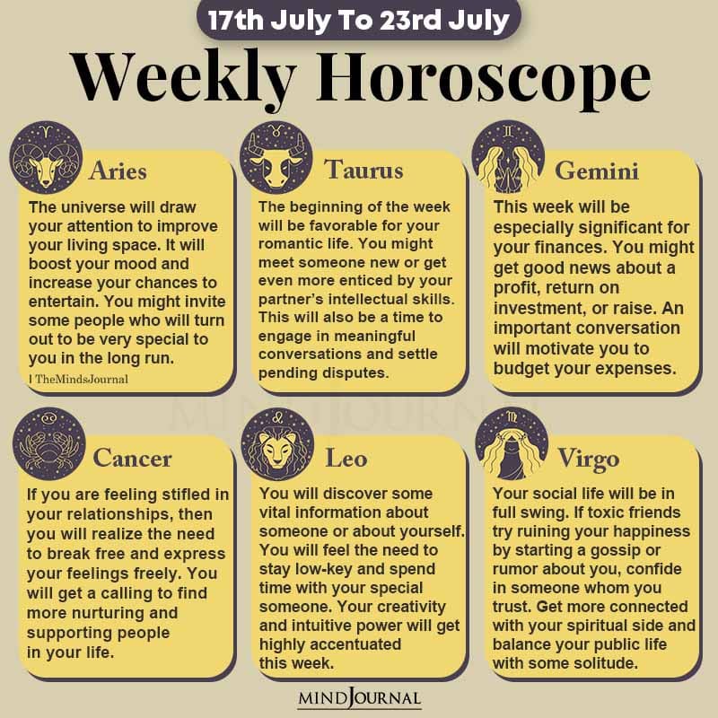 Weekly Horoscope For Each Zodiac Sign (17th July To 23rd July)