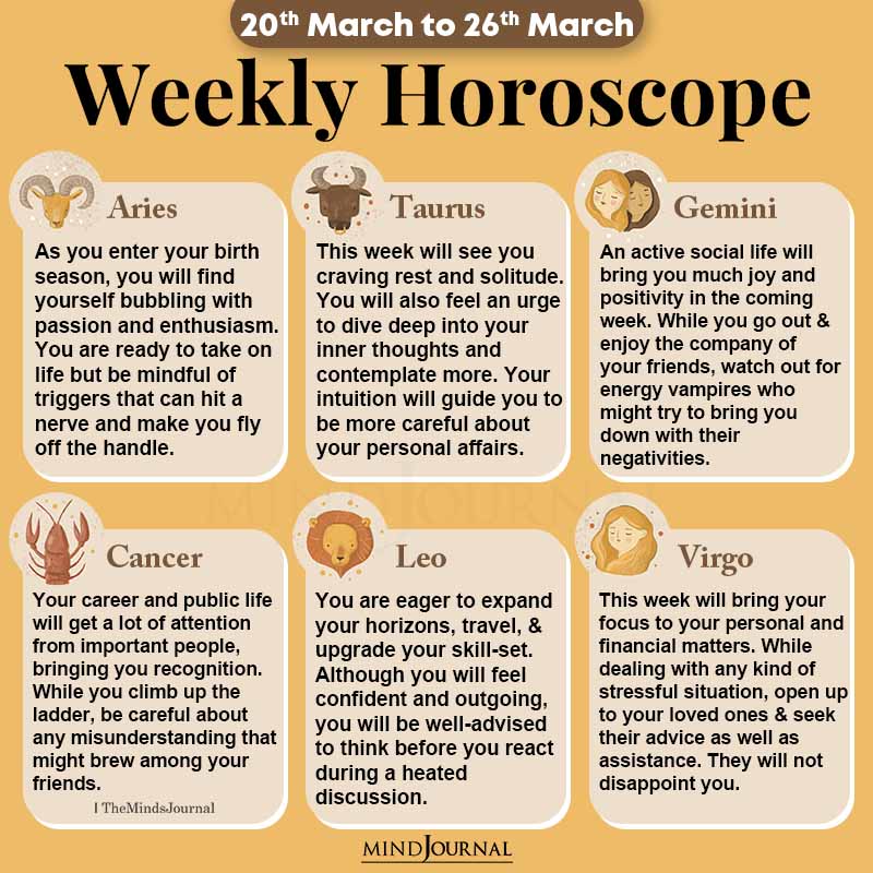 Weekly Horoscope For Each Zodiac Sign (20th March to 26th March)