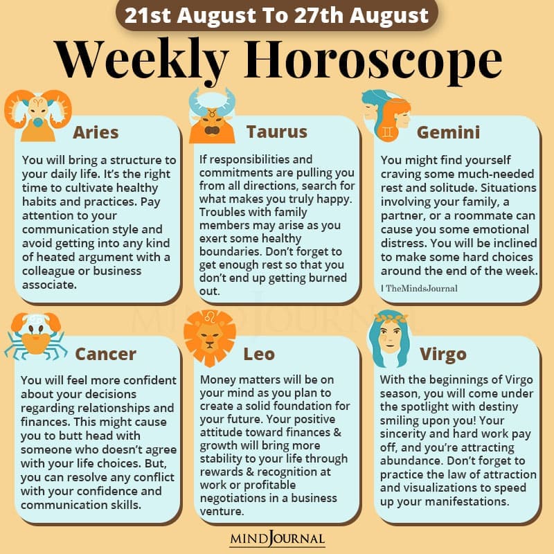 Weekly Horoscope For Each Zodiac Sign (21st August To 27th August)