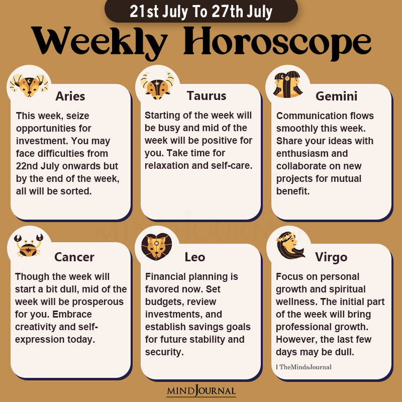 Weekly Horoscope For Each Zodiac Sign (21st July To 27th July)