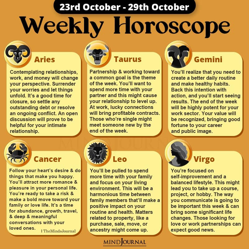 Weekly Horoscope For Each Zodiac Sign (23rd October – 29th October)