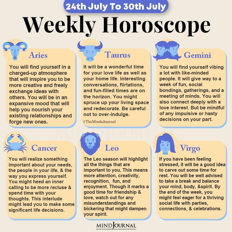 Weekly Horoscope For Each Zodiac Sign (24th July To 30th July)