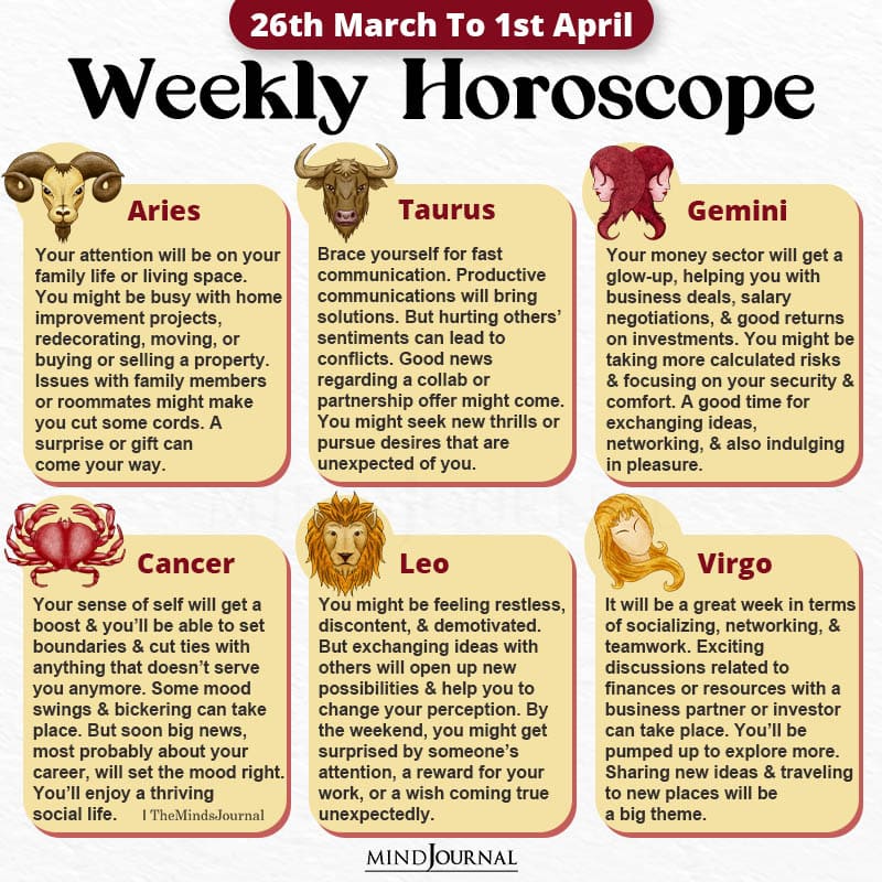 Weekly Horoscope For Each Zodiac Sign(26th March to 1st April)