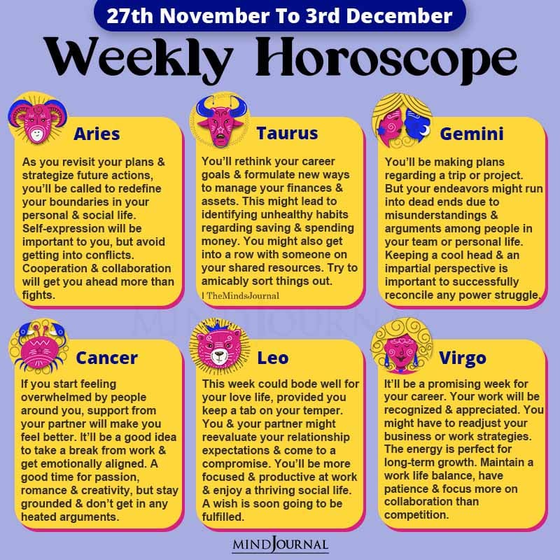 Weekly Horoscope For Each Zodiac Sign(27th November To 3rd December)