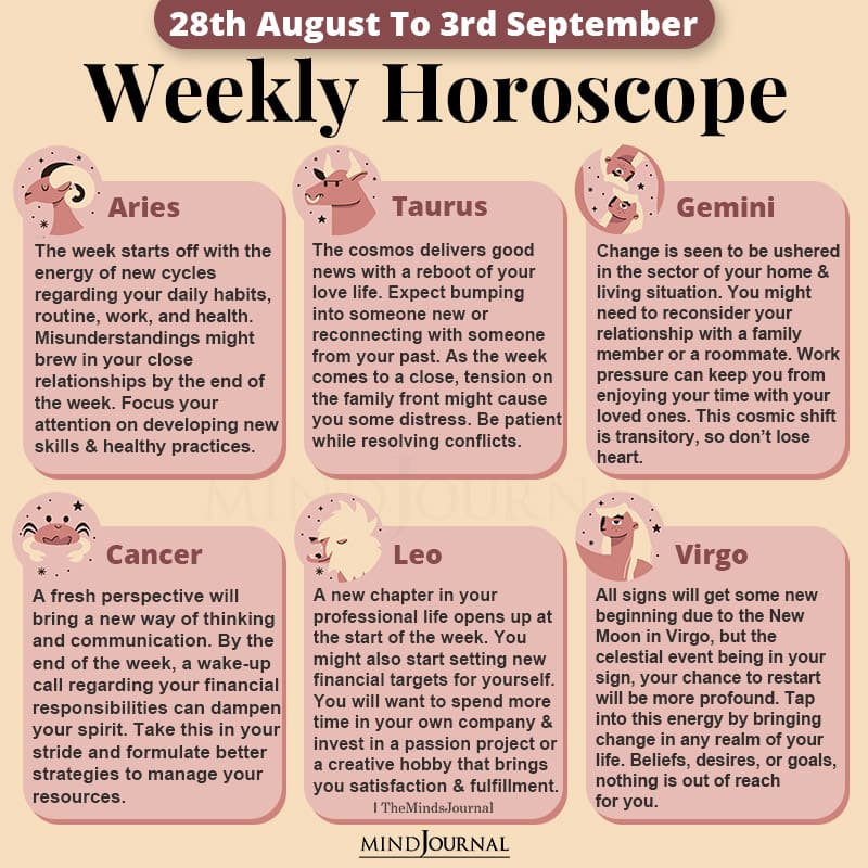 Weekly Horoscope For Each Zodiac Sign (28th August To 3rd September)