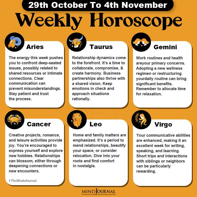 Weekly Horoscope For Each Zodiac Sign(29th October To 4th November)