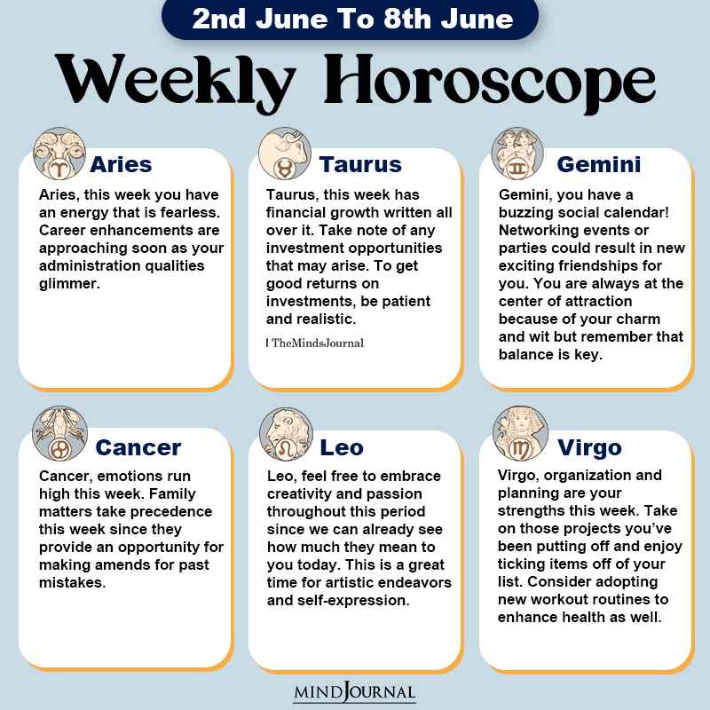 Weekly Horoscope For Each Zodiac Sign(2nd June To 8th June)