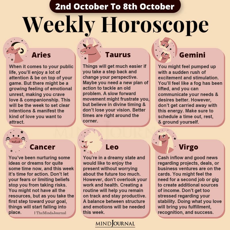 Weekly Horoscope For Each Zodiac Sign (2nd October To 8th October)