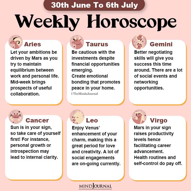 Weekly Horoscope For Each Zodiac Sign (30th June To 6th July)