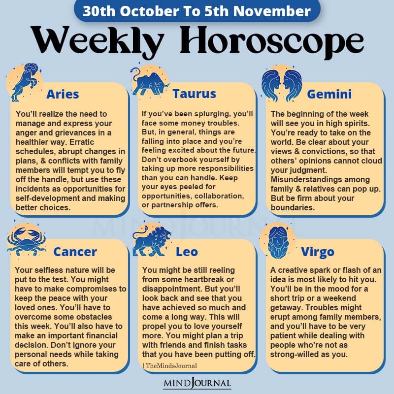 Weekly Horoscope For Each Zodiac Sign (30th October To 5th November)