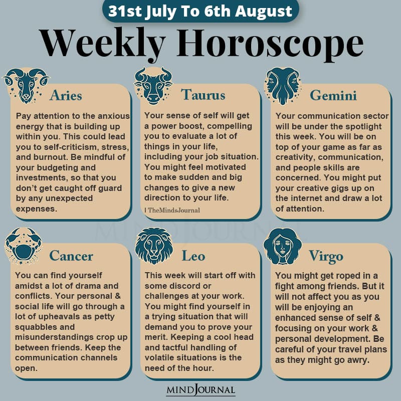 Weekly Horoscope For Each Zodiac Sign (31st July To 6th August)