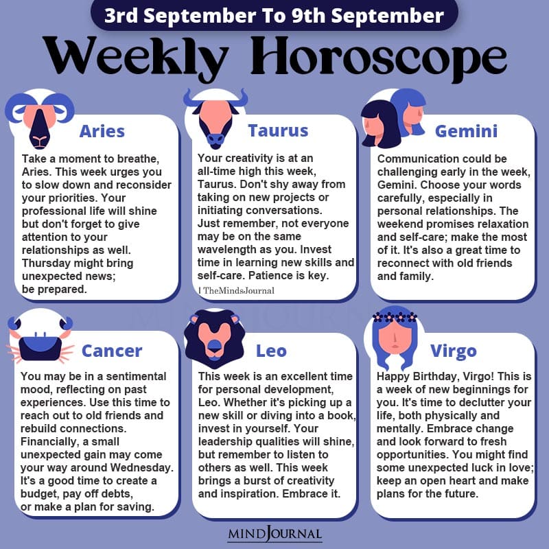 Weekly Horoscope For Each Zodiac Sign(3rd September To 9th September)