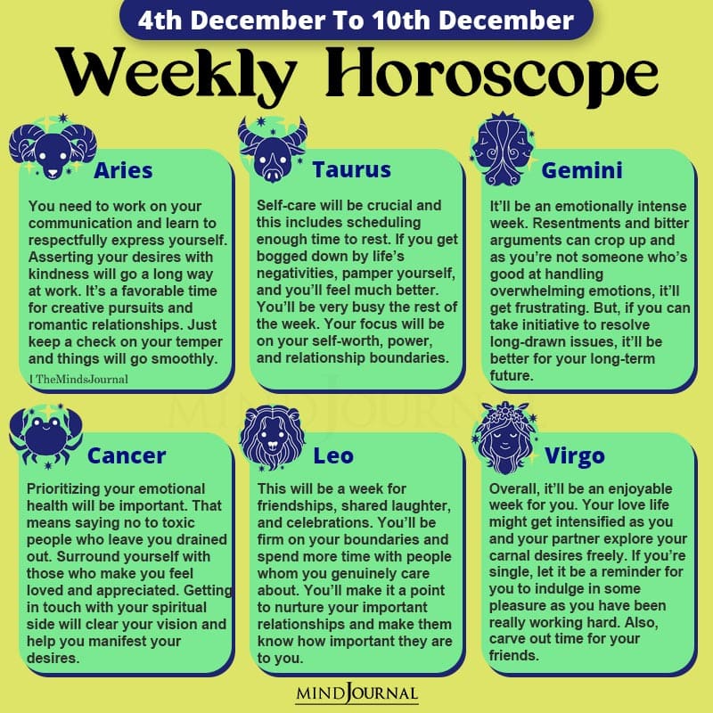 Weekly Horoscope For Each Zodiac Sign(4th December To 10th December)