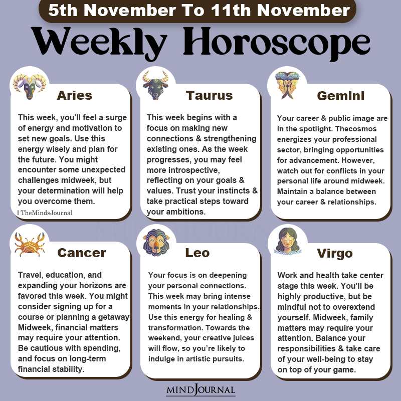 Weekly Horoscope For Each Zodiac Sign(5th November To 11th November)