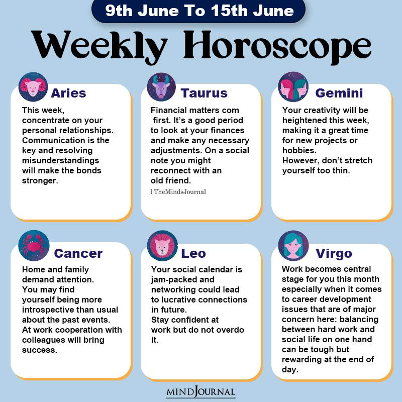 Weekly Horoscope For Each Zodiac Sign(9th June To 15th June)