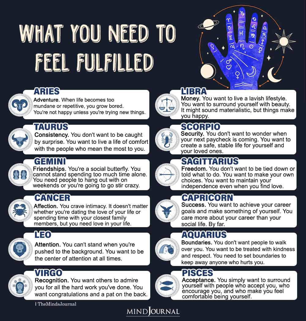 What Each Zodiac Sign Needs To Feel Fulfilled