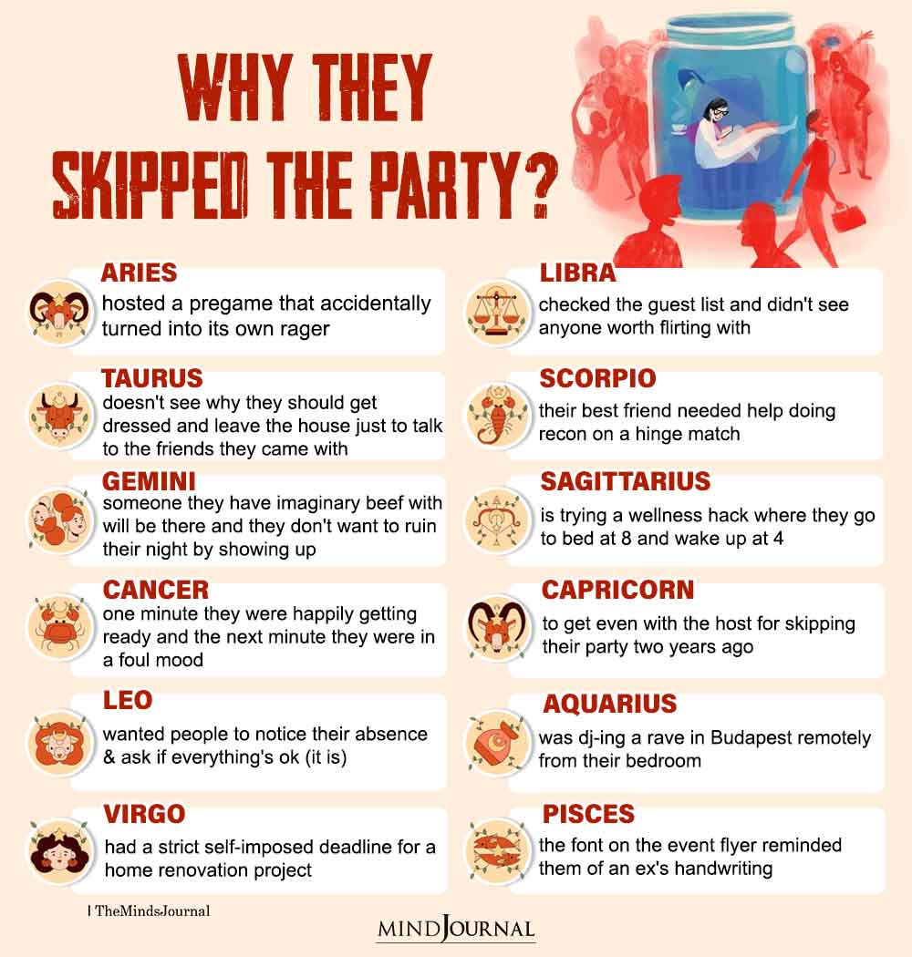 Why The Zodiac Signs Would Skip A Party?