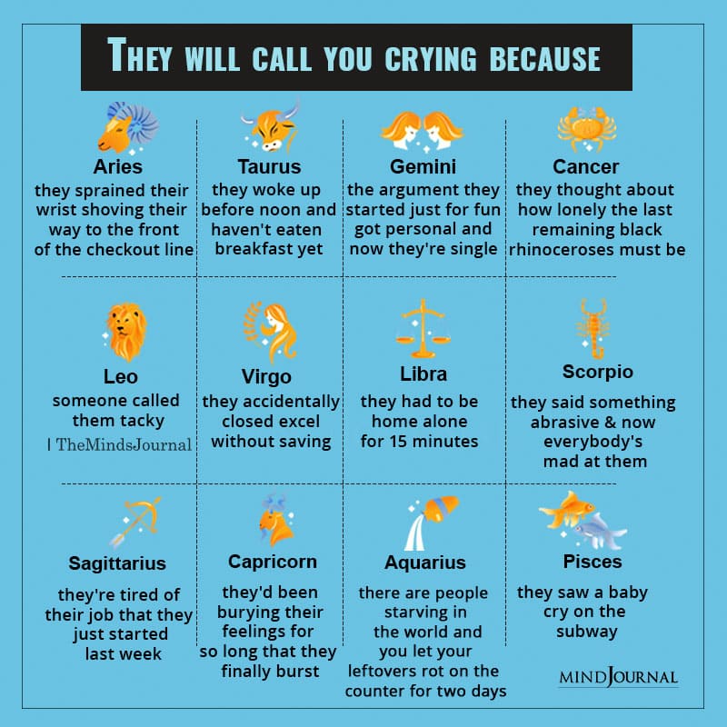 Why Each Zodiac Sign Calls You Crying