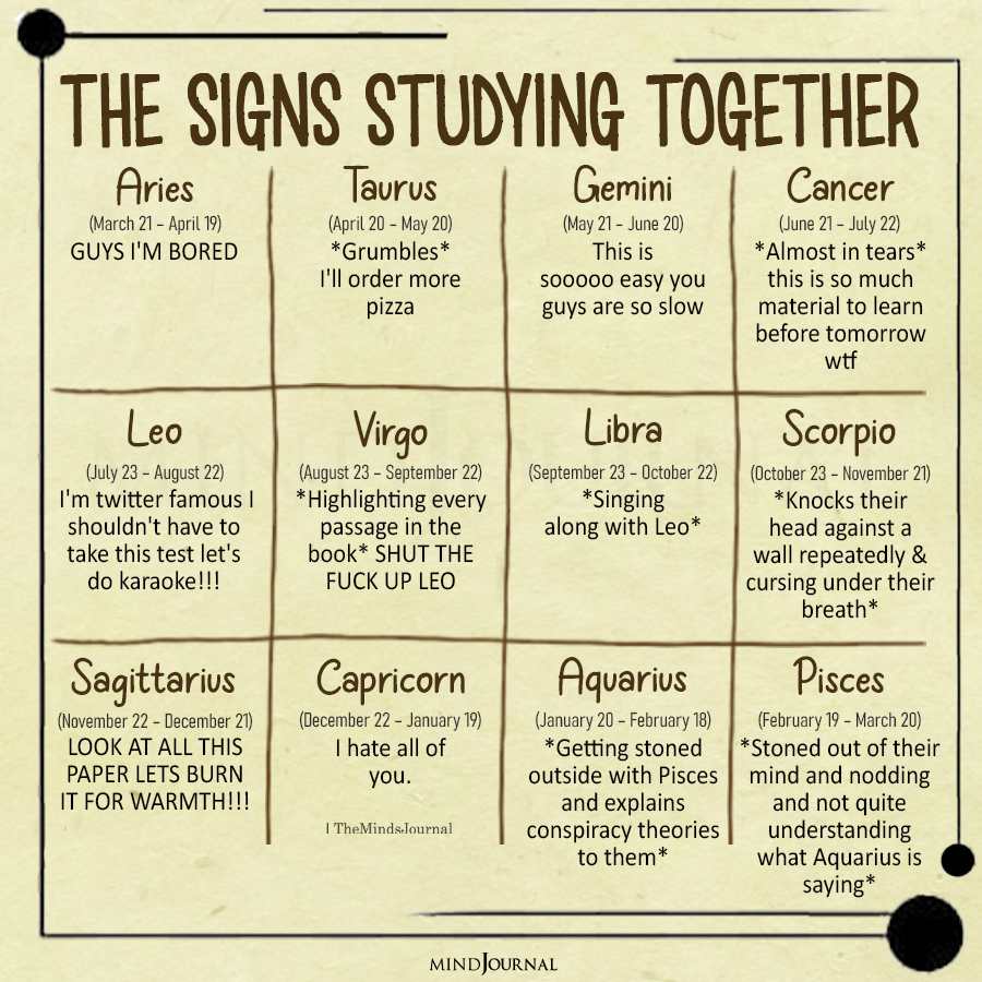 THE SIGNS STUDYING TOGETHER