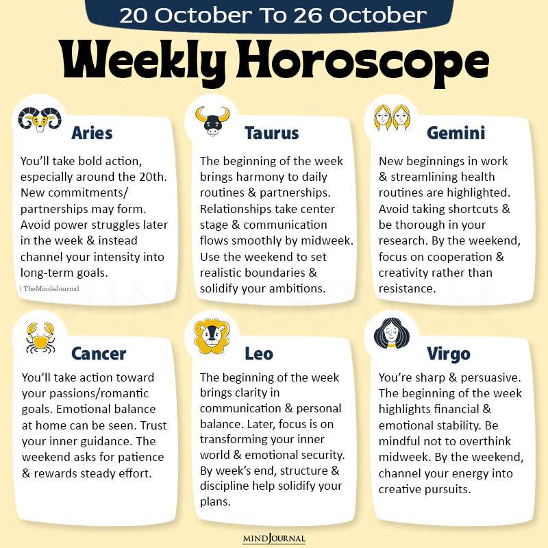 Weekly Horoscope 20 October To 26 October part one